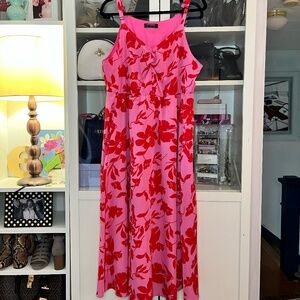 Pink & Red Floral Midi Length Dress Size 12